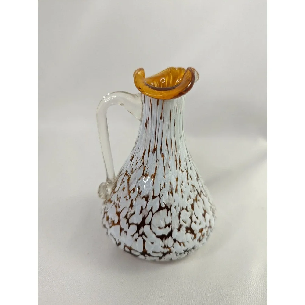 Art Pilgrim Glass‎ Vase White Speckled Amber 4.5 Inch